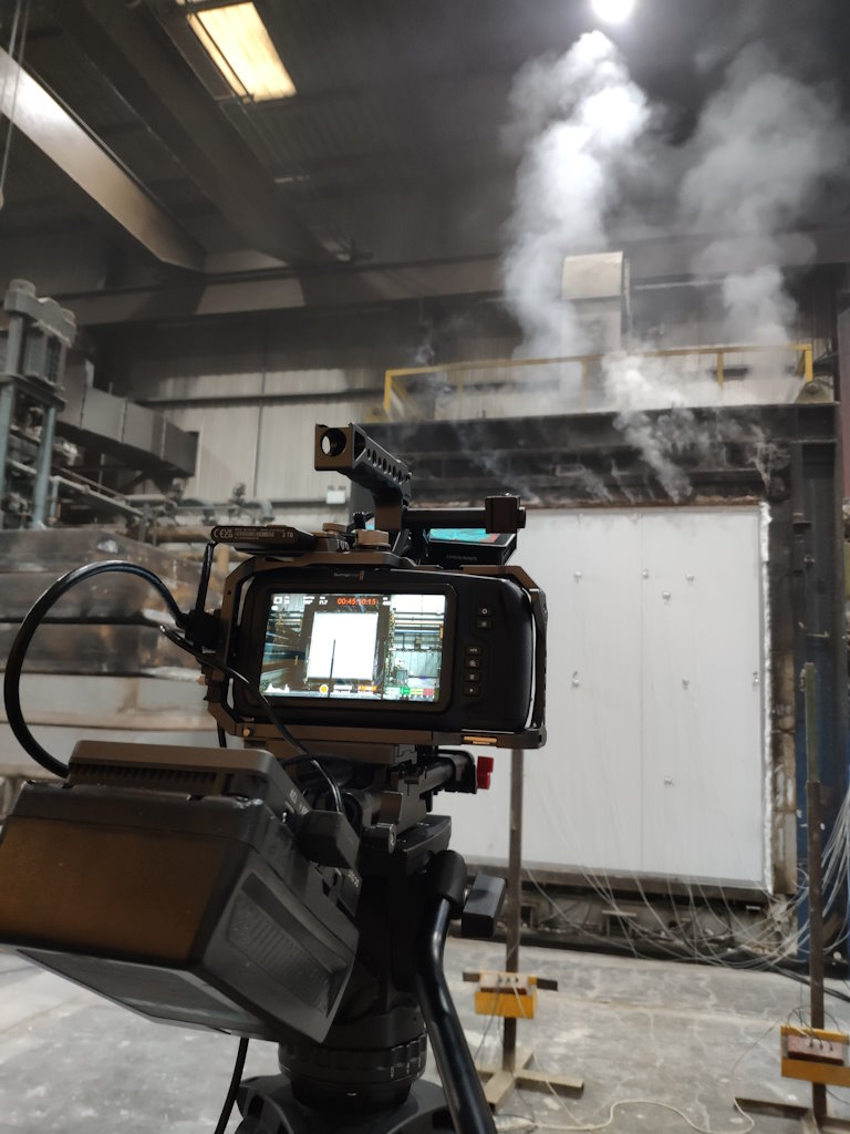 Camera filming burn test